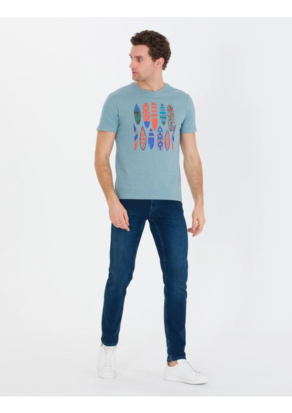 Bisiklet Yaka Slim Fit T-Shirt-Nil Mavisi