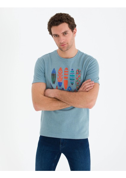 Bisiklet Yaka Slim Fit T-Shirt-Nil Mavisi