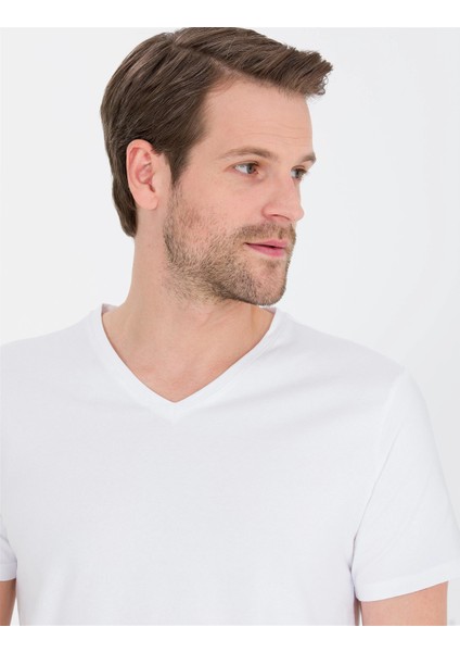 Erkek Slim Fit Basic Tişört-Beyaz modelleri