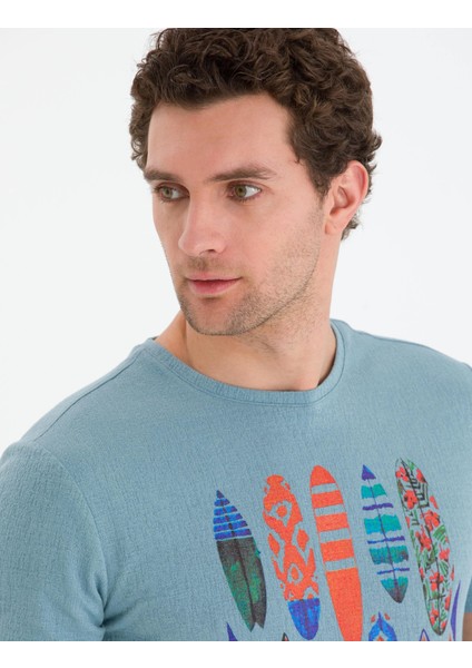 Bisiklet Yaka Slim Fit T-Shirt-Nil Mavisi indirimleri