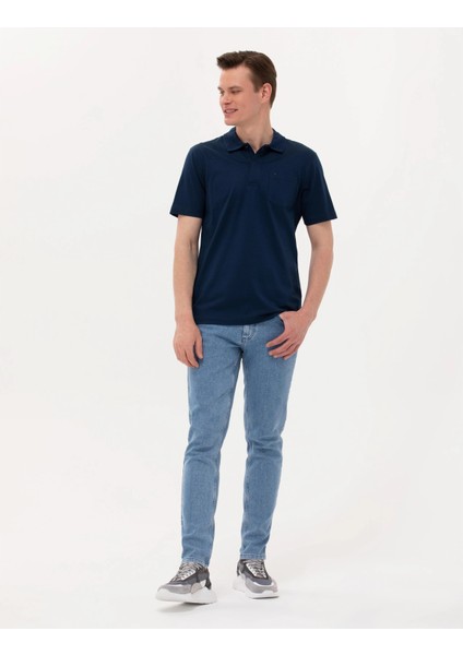 Erkek Regular Fit Polo Yaka Merserize Tişört-Lacivert fiyatları