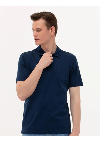 Erkek Regular Fit Polo Yaka Merserize Tişört-Lacivert fırsatları