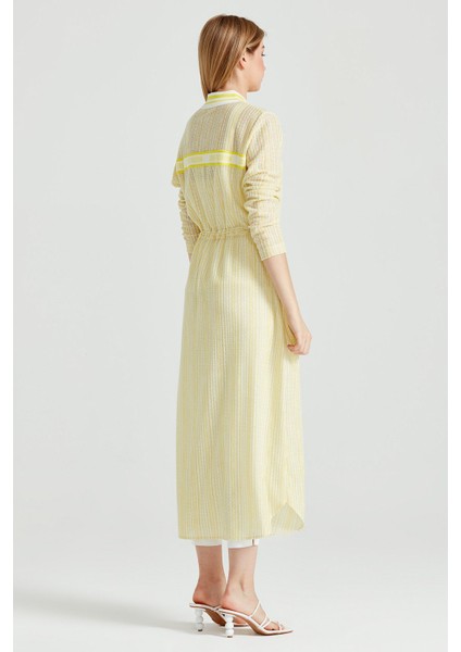 Kadın Sırtı Yazı Detaylı Kroşe Maxi Tunik - Sarı