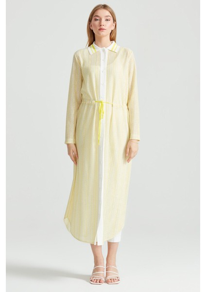 Kadın Sırtı Yazı Detaylı Kroşe Maxi Tunik - Sarı