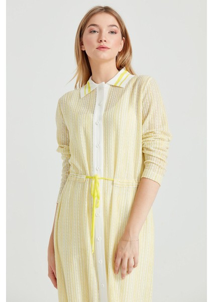 Kadın Sırtı Yazı Detaylı Kroşe Maxi Tunik - Sarı