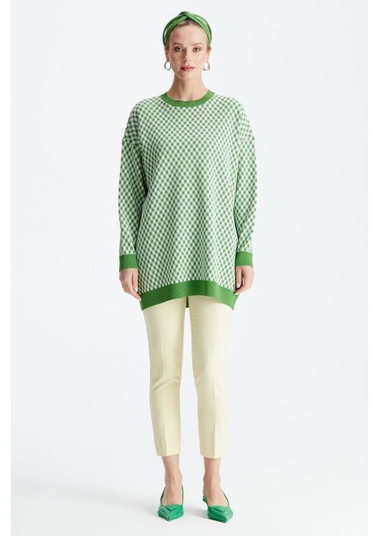 Kadın Pötikareli Rayon Tunik - Benetton Yeşili