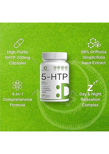 5-Htp Theanine Gaba 200MG Per Serving, 240 Capsules