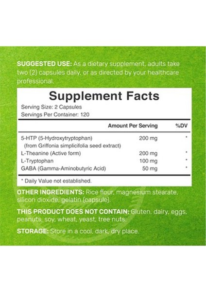 5-Htp Theanine Gaba 200MG Per Serving, 240 Capsules