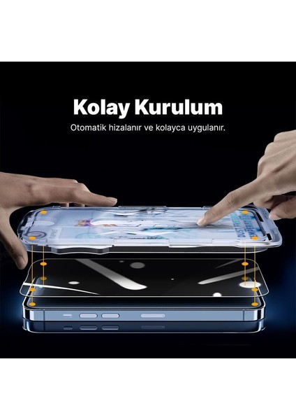 Apple iPhone 16E Kolay Takma Aparatlı Hayalet Cam Ekran Koruyucu Siyah