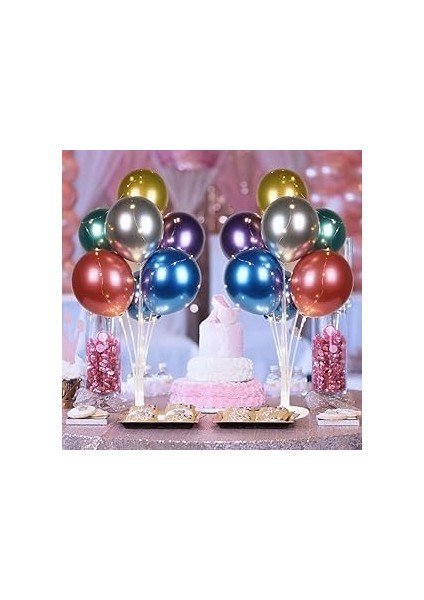 LED Işıklı Süsleme Paketi -2 Adet 7 Li Balon Standı Kırmızı Peri Ledli -14 Adet Renkli Metalik Balon-2 Adet Peri LED Kırmızı