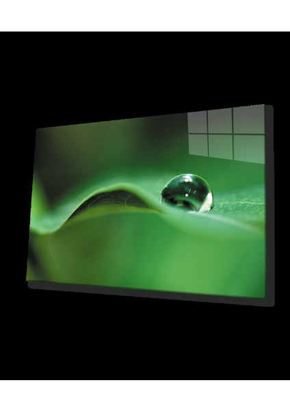 - Su Damlası Yeşil Yaprak Cam Tablo