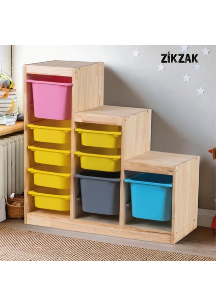 Joykidstoy Zikzak Oyuncak Organizatör Dolabı (Ahşap)