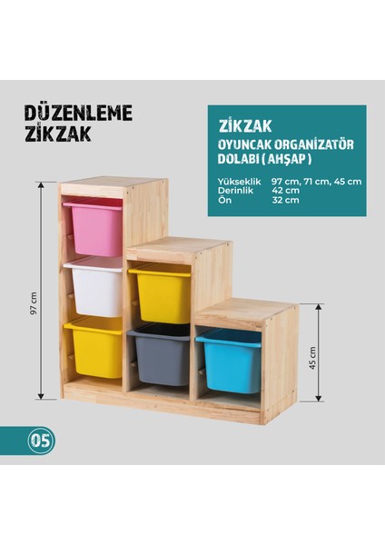 Joykidstoy Zikzak Oyuncak Organizatör Dolabı (Ahşap)