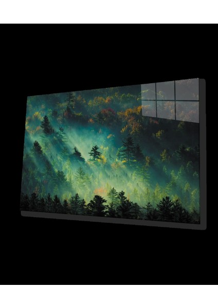 - Yeşil Orman Ağaç Manzara Cam Tablo