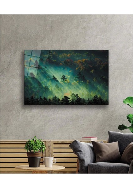 - Yeşil Orman Ağaç Manzara Cam Tablo fiyatları