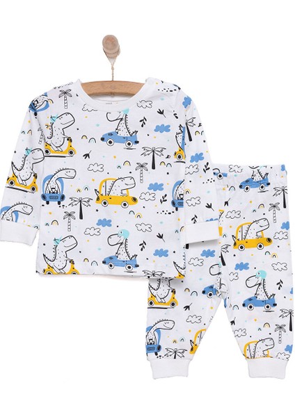 Uzun Kol Bisiklet Yaka Dinazor Desenli Pijama Takımı