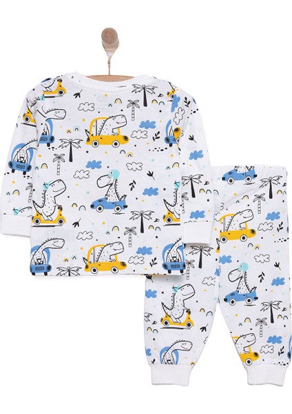 Uzun Kol Bisiklet Yaka Dinazor Desenli Pijama Takımı