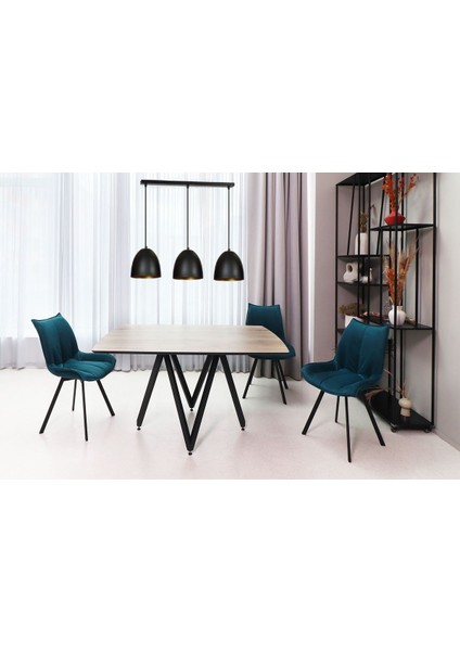 Vintage,retro,rustik 3 x E27 Duylu Siyah Metal Masa Üstü Sıralı Avize UZUNLUK:60 cm
