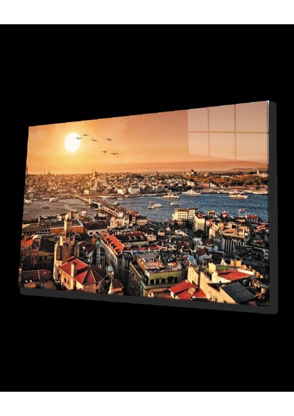 - Gün Batımında Kuş Bakışı Istanbul Manzarası Cam Tablo