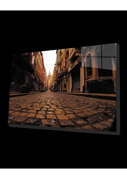 - Arnavut Kaldırımlı Sokak ve Galata Manzaralı Cam Tablo