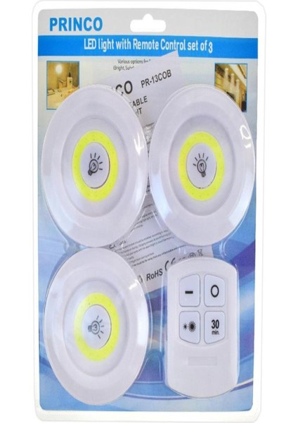 Princo 3 Lü Kumandalı Pilli LED Lamba PR-13COB