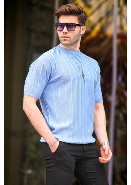 Mavi Tişört Erkekler İçin Kısa Kol Modern Stil %80 Poliamid L Beden