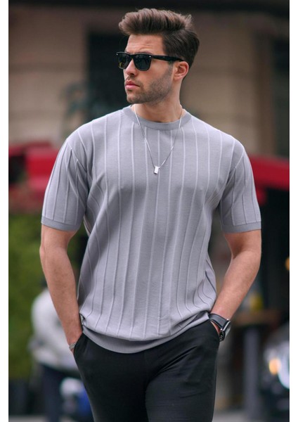 Erkek Gri Tişört Kısa Kol Modern Stil %80 Poliamid 5684 Türkiye Üretimi