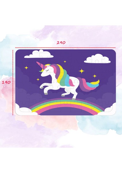 2 Adet 54 Parça Unicorn Temalı Kız Çocukları Için Ahşap Puzzle Yapboz