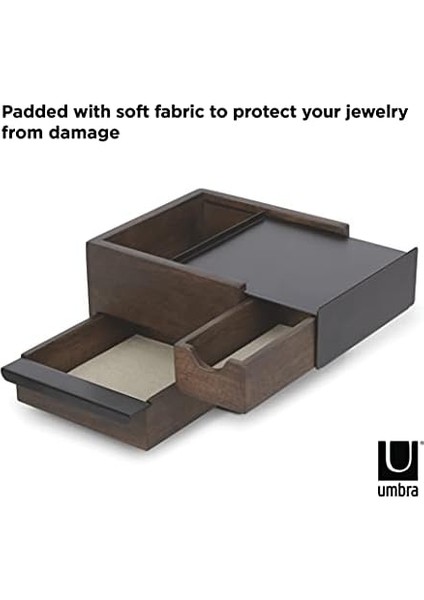Stowit Tasarım Takı Kutusu - Modern Takı Box Geheimfaechern Yüzükler, Bileklikler, Saatler, Kolyeler, Küpeler ve Aksesuarlar Için, Ahşap/metal, Ahşap, Schwarz / Walnuß, Mini fiyatları