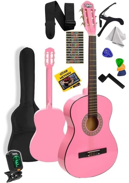 CG-34PK-PAK Kaliteli 34 Inç 1/2 Juniur Çocuk Gitarı Seti 4-8 Yaş Arası (Tuner Çanta Capo Askı Nota Sticker Pena Metod)
