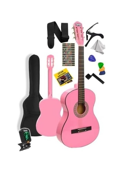 CG-34PK-PAK Kaliteli 34 Inç 1/2 Juniur Çocuk Gitarı Seti 4-8 Yaş Arası (Tuner Çanta Capo Askı Nota Sticker Pena Metod)