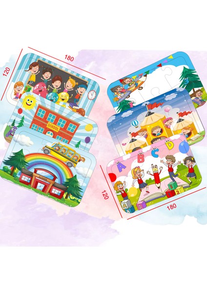6 Adet 36 Parça Eğlenceli Okul Alfabe Temalı Ahşap Puzzle