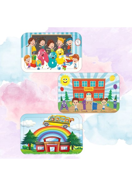 6 Adet 36 Parça Eğlenceli Okul Alfabe Temalı Ahşap Puzzle
