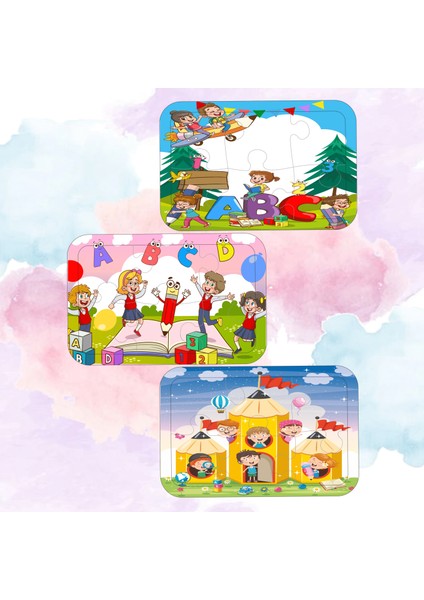 6 Adet 36 Parça Eğlenceli Okul Alfabe Temalı Ahşap Puzzle