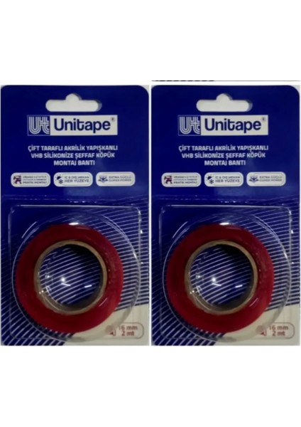 Süper Güçlü Çift Taraflı Montaj Bandı 2'li Avantaj Paketi 16 mm*2MT