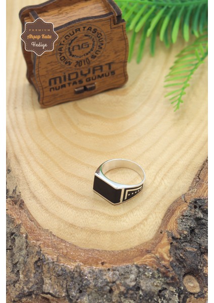 Siyah Mineli Nokta Desenli 925 Ayar Gümüş Erkek Yüzük 201023879 fiyatları