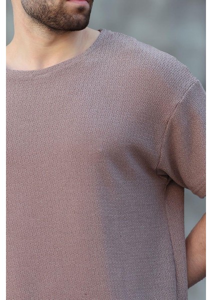Kahverengi Bisiklet Yaka Oversize Erkek T-Shirt E7134 fiyatları