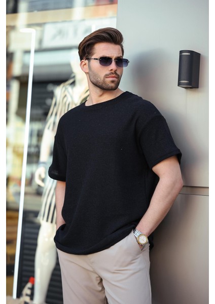 Siyah Bisiklet Yaka Oversize Erkek T-Shirt E7134 fiyatları