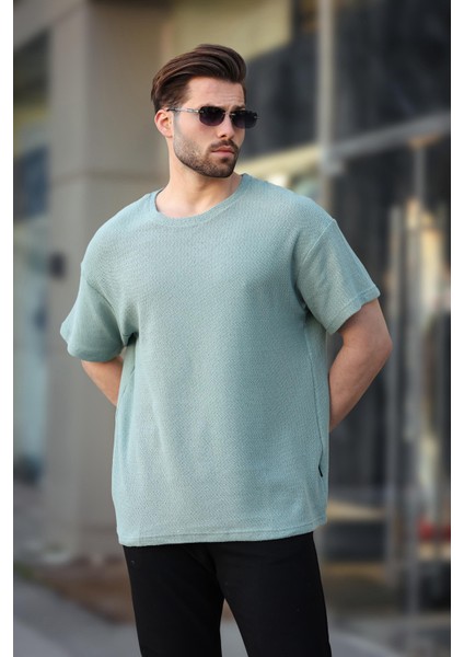 Mint Yeşili Bisiklet Yaka Oversize Erkek T-Shirt E7134