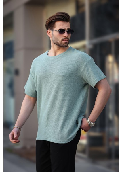 Mint Yeşili Bisiklet Yaka Oversize Erkek T-Shirt E7134
