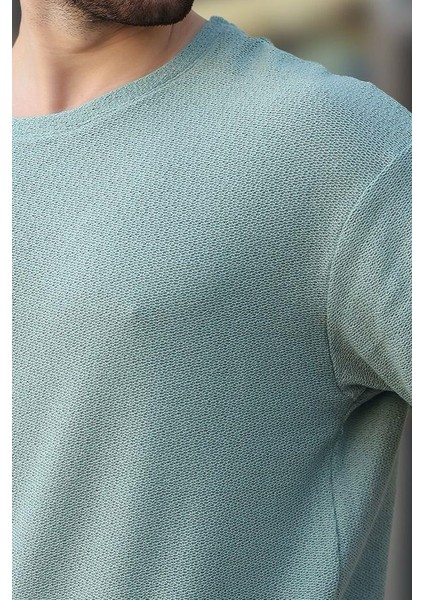 Mint Yeşili Bisiklet Yaka Oversize Erkek T-Shirt E7134