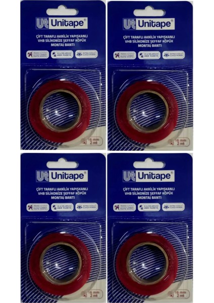 Süper Güçlü Çift Taraflı Montaj Bandı 4'lü Avantaj Paketi 16 mm*2MT