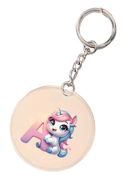 Unicornalfabe Harf Baskı Anahtarlık Akrilik Dairesel Anahtarlık Günlük Moda Dairesel Anahtarlıklar Arkadaşa En Iyi Hediye (Yurt Dışından)
