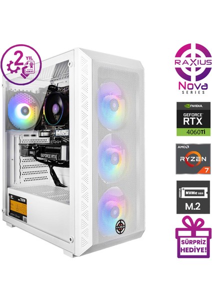 Nova G2 R7 4060TI-77A001 Ryzen7 7700 16 GB 512SSD RTX4060TI 8 GB Freedos Gaming Masaüstü Bilgisayar