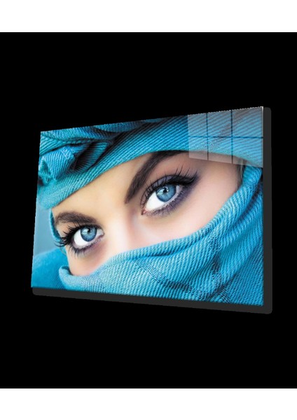 - Mavi Gözlü Mavi Peçeli Kadın Cam Tablo