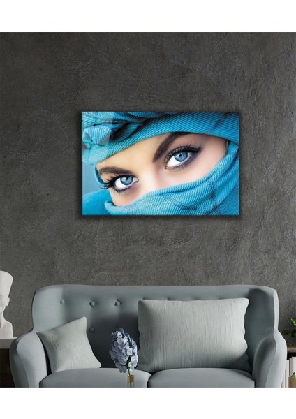 - Mavi Gözlü Mavi Peçeli Kadın Cam Tablo fiyatları