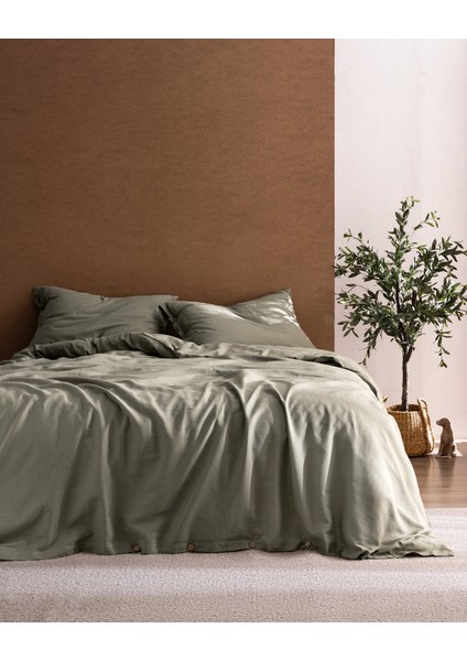 Songe Family Size %100 Pamuk Chambre Baskılı Nevresim Takımı - Haki