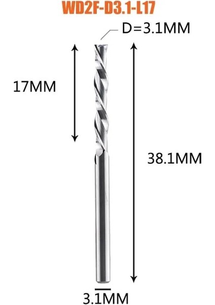 WD2F-D3.1-L17 Dreanique 1 Adet Katı Karbür Freze Kesici 3.175 4 6 8mm 2 Flüt Spiral Yönlendirici Bit Karbür End Mill Ahşap Mdf Aşağı Kesim (Yurt Dışından)