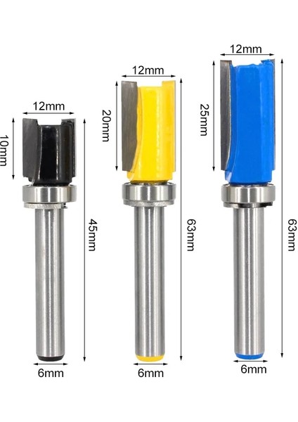 6X12.7X10 Lavıe 6mm Shank Gömme Trim Yönlendirici Bit Desen Bit Üst Alt Rulman 12MM Bıçak Şablonu Ahşap Freze Kesici Marangoz MC06080 (Yurt Dışından) fırsatları
