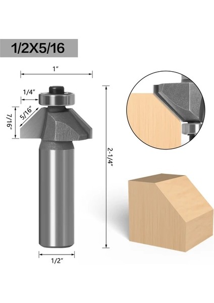 12MM Sap 12.7x7.96 1 Adet 1/4 "1/2" Şaft Pah Kesici Freze Uçları Ahşap At Burun Ucu 45 Derece Cnc Ağaç Işleme Aletleri Iki Flüt Freze (Yurt Dışından)
